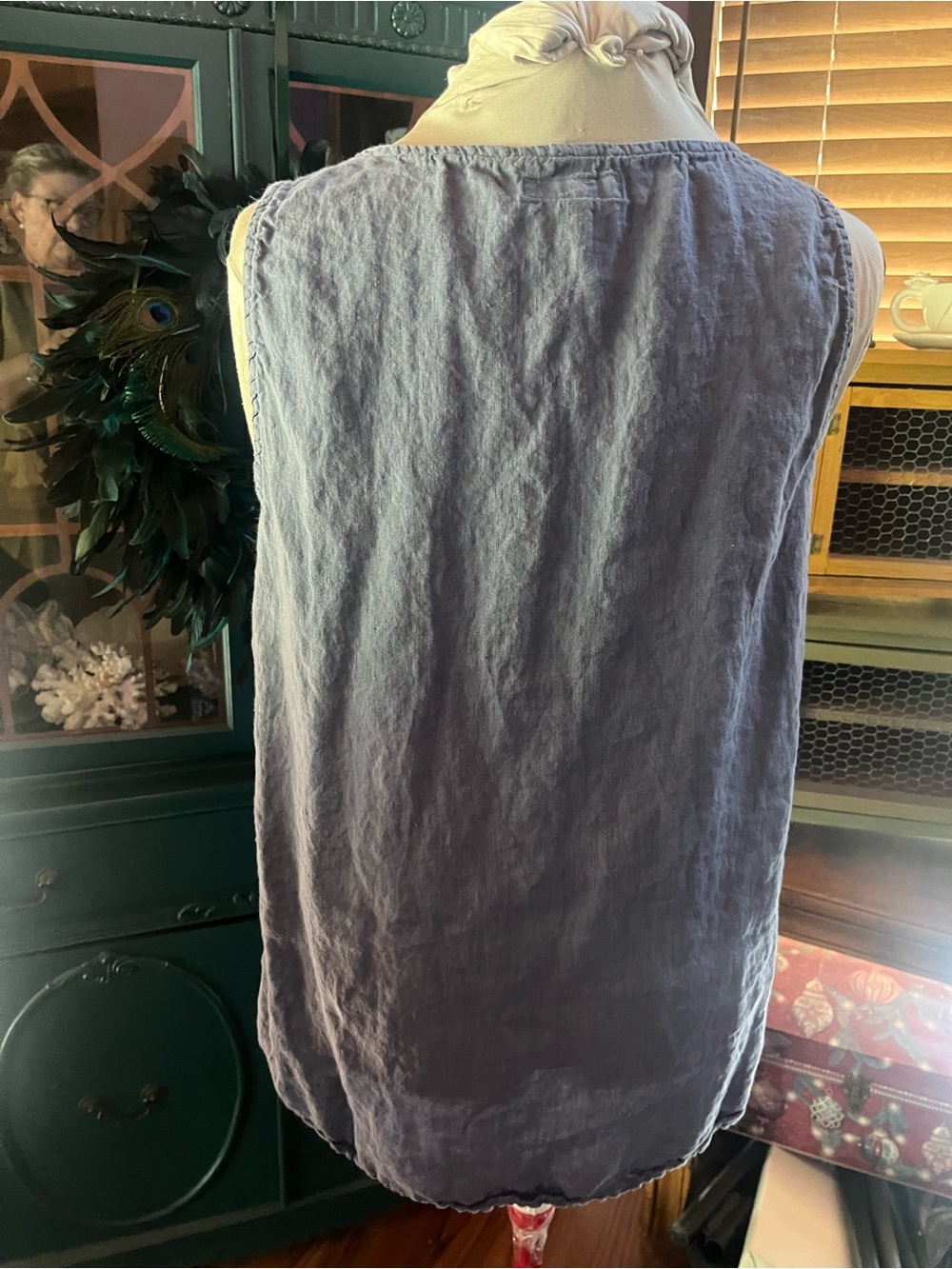 FLAX design Sleeveless Washed Indigo blue medium Linen Tunic Top - Picture 8 of 12